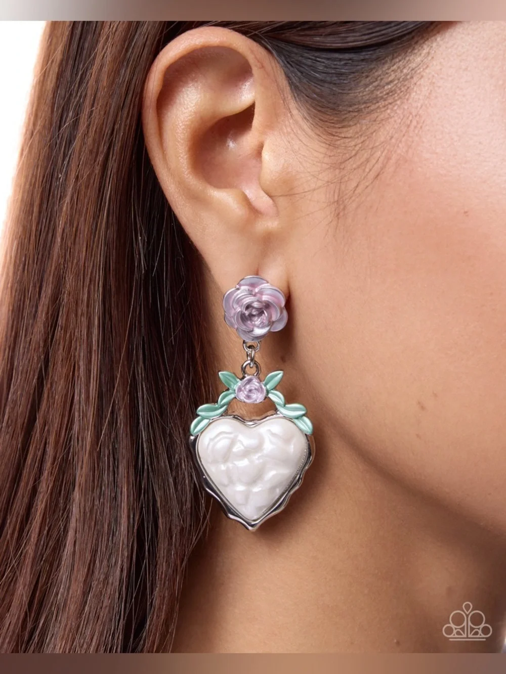 paparazzi Pastel Heart & Rose Drop Earrings - Pink & Mint